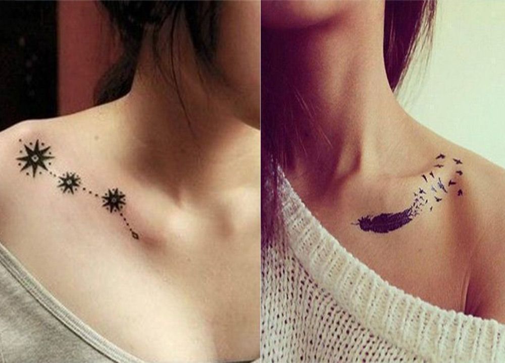 artistic collar bone tattoo placements.