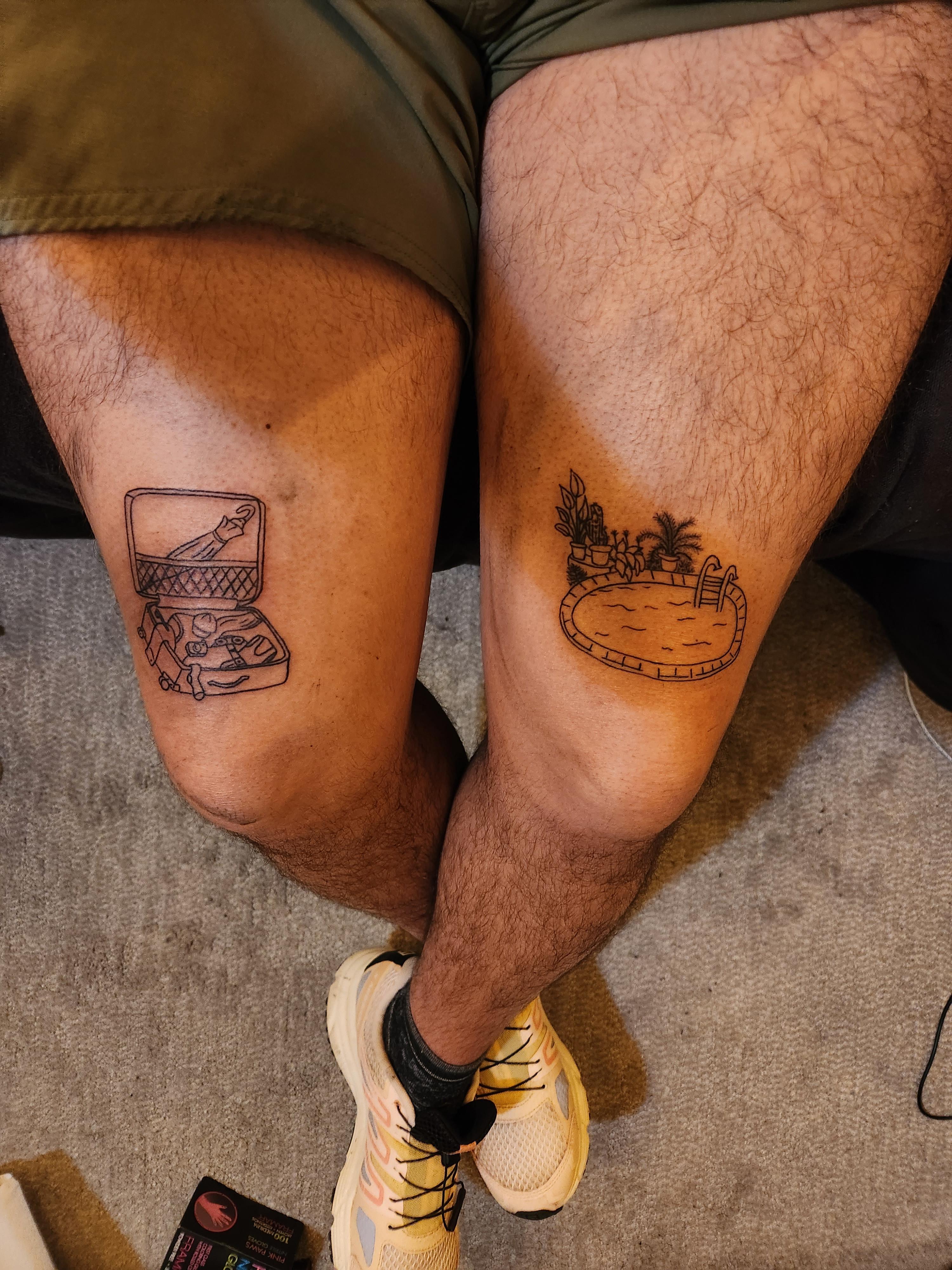 artistic small mens thigh tattoo styles