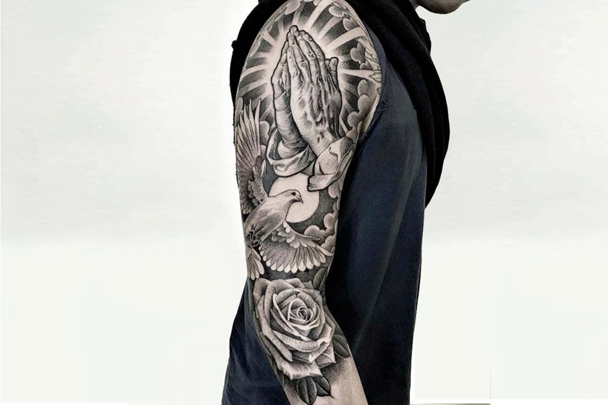 black and grey tattoo sleeve ideas for men