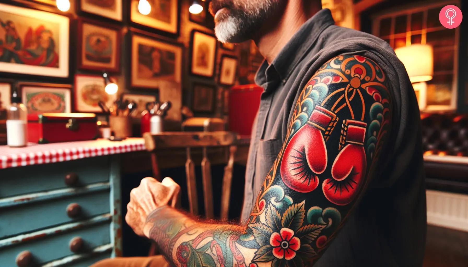 bold boxing gloves tattoo themes.