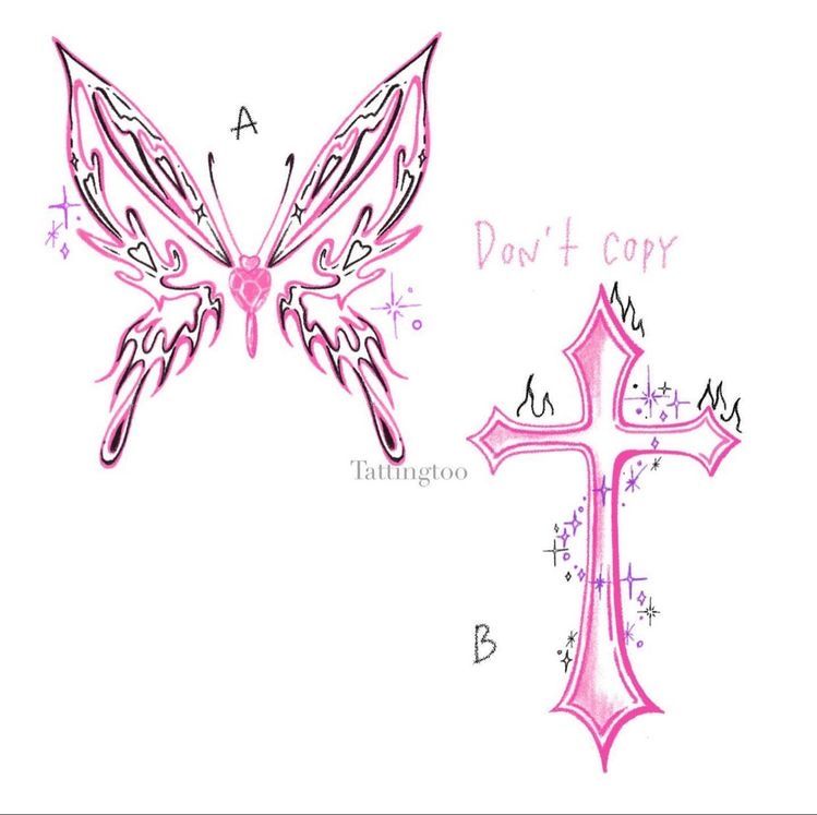 butterfly tattoo drawing ideas cross 0012