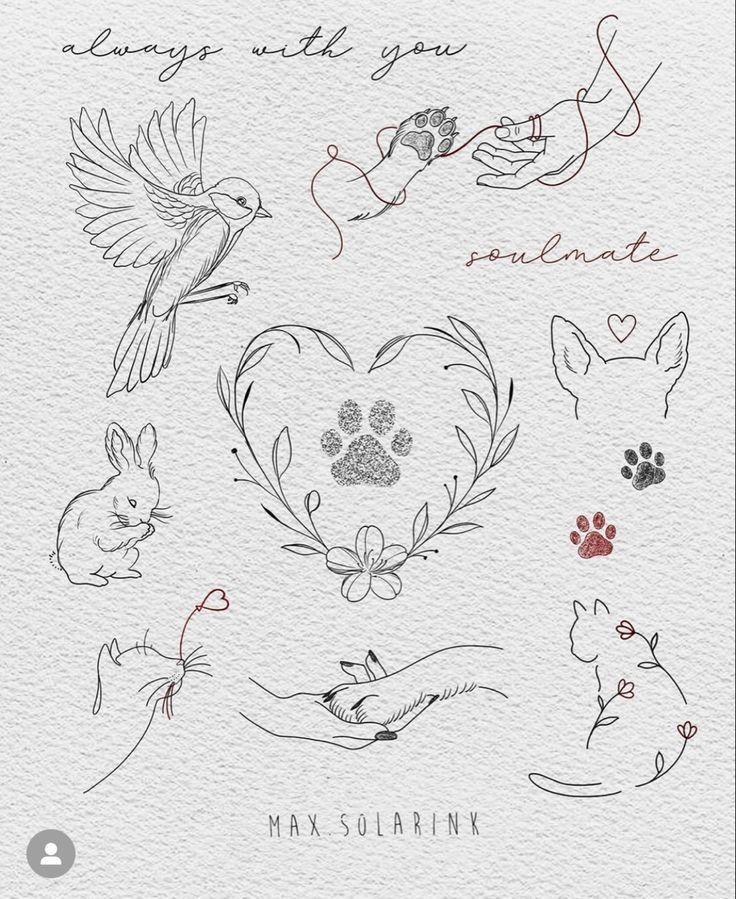 colorful animal paw tattoo ideas