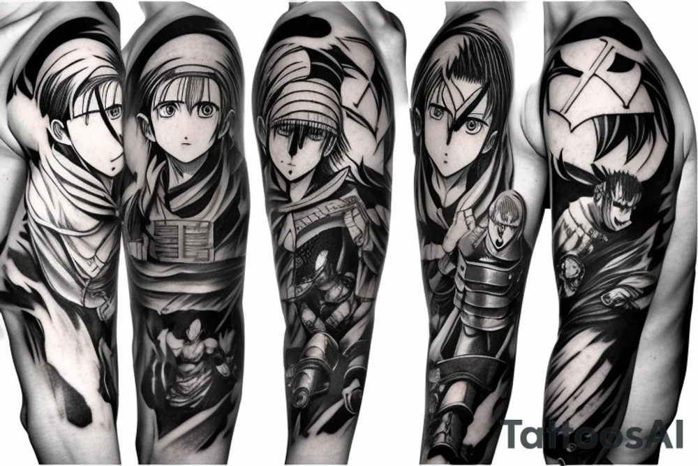 Colorful anime sleeve tattoo ideas for enthusiasts