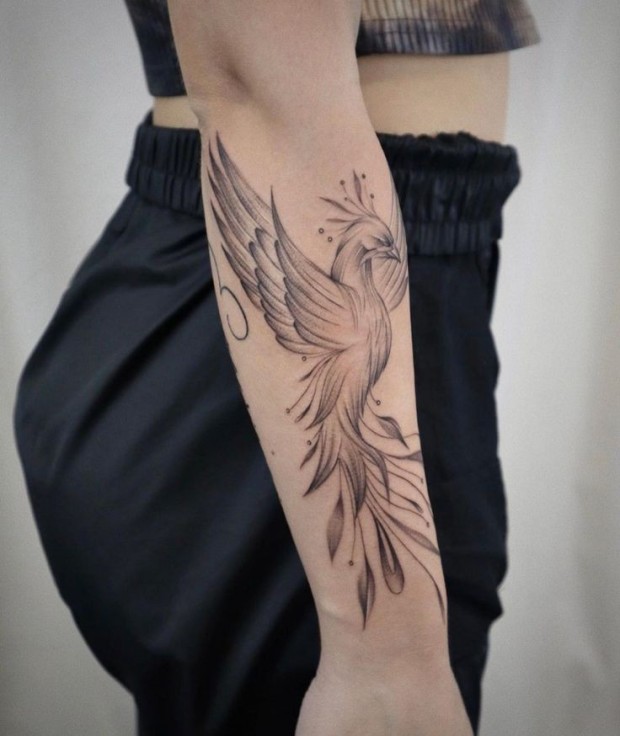 colorful phoenix bird tattoo ideas