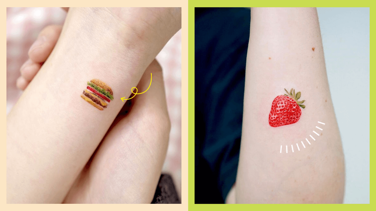 colorful small food tattoo ideas