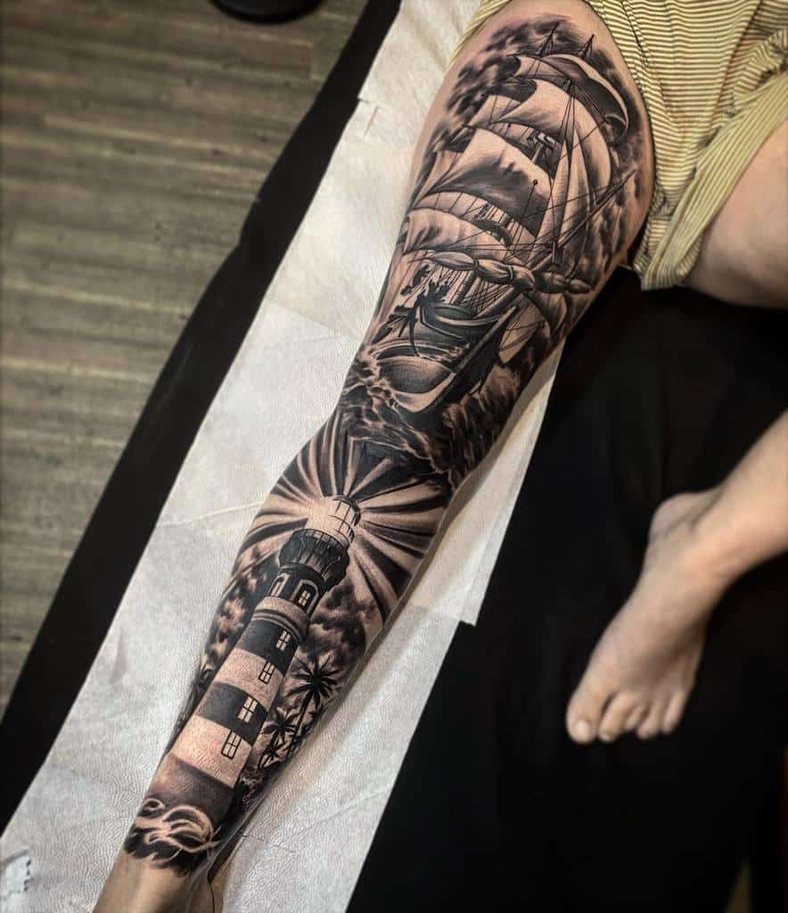 creative tattoo ideas leg sleeve