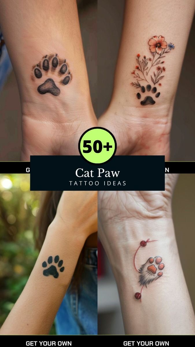 delicate cat paw print tattoo concepts