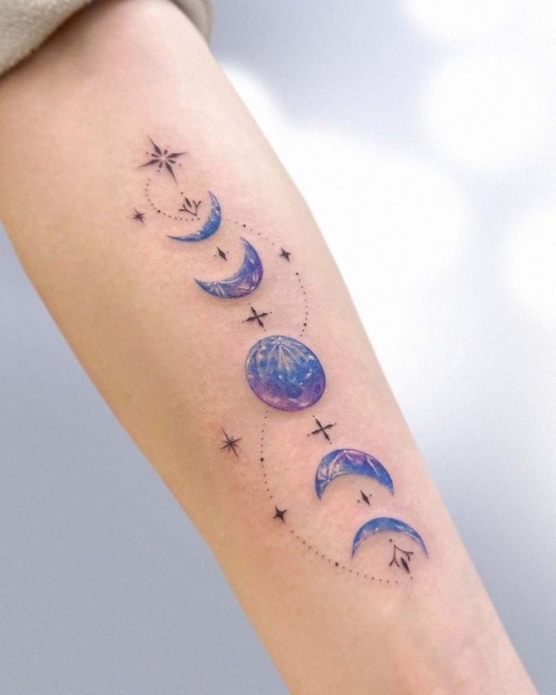 delicate friendship tattoos featuring moon and stars