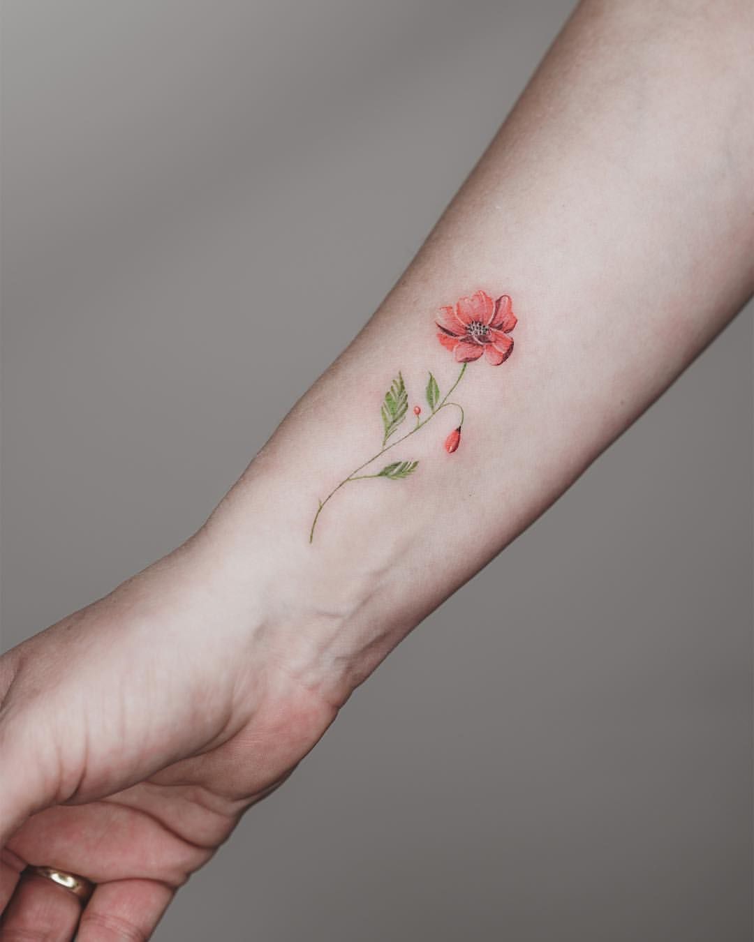 delicate poppy tattoos for wrists