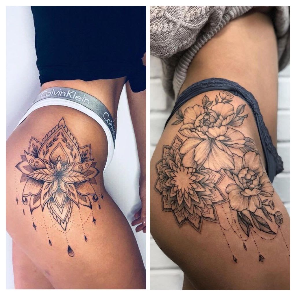 delicate thigh tattoo concepts for women