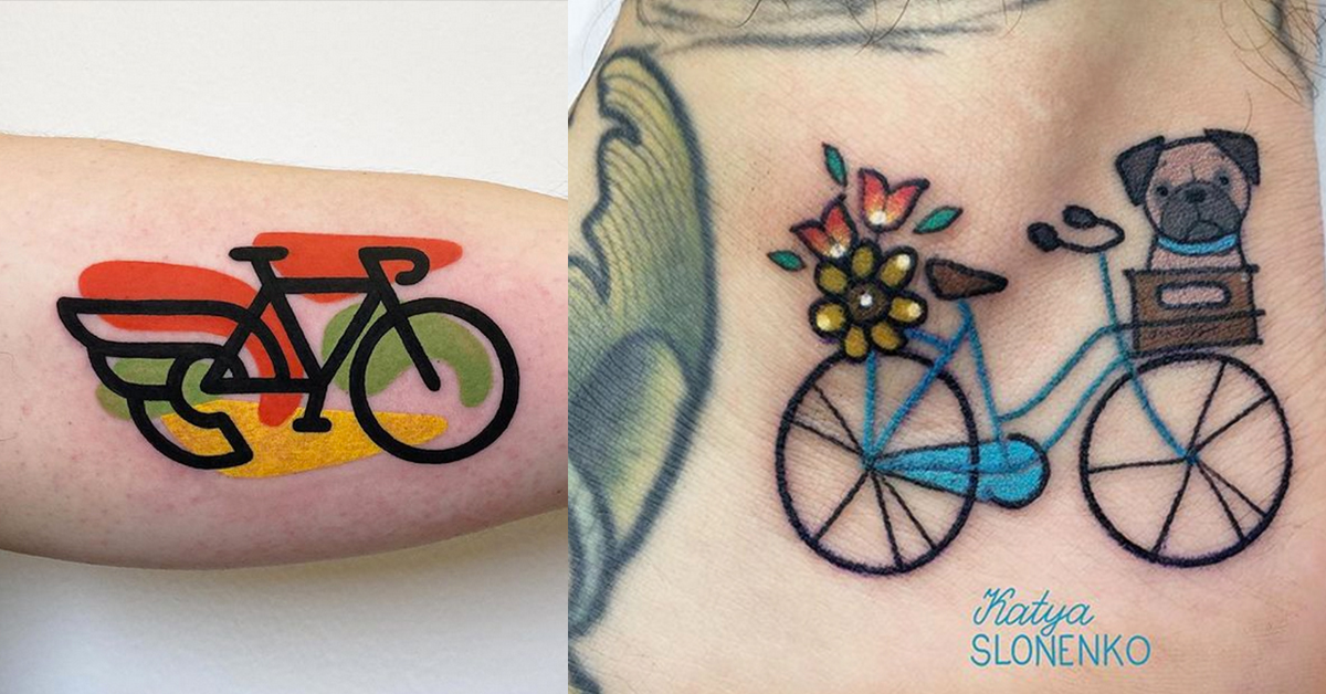 detailed cycling-themed tattoos