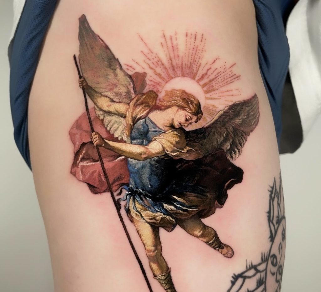 elaborate Archangel Gabriel tattoo symbols