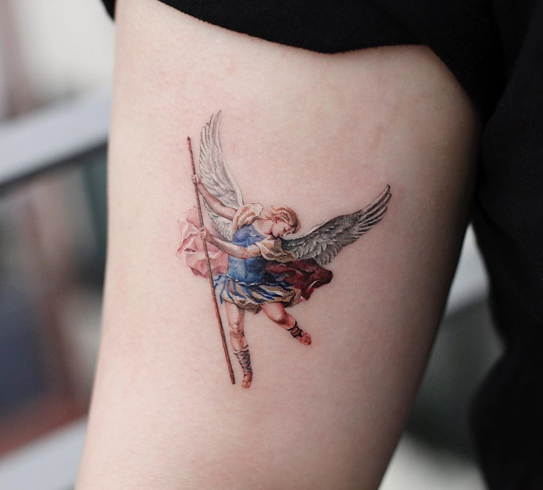 female st michael tattoo small 0015