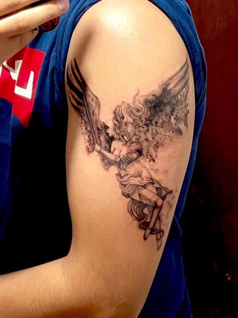 female st michael tattoo small 0025