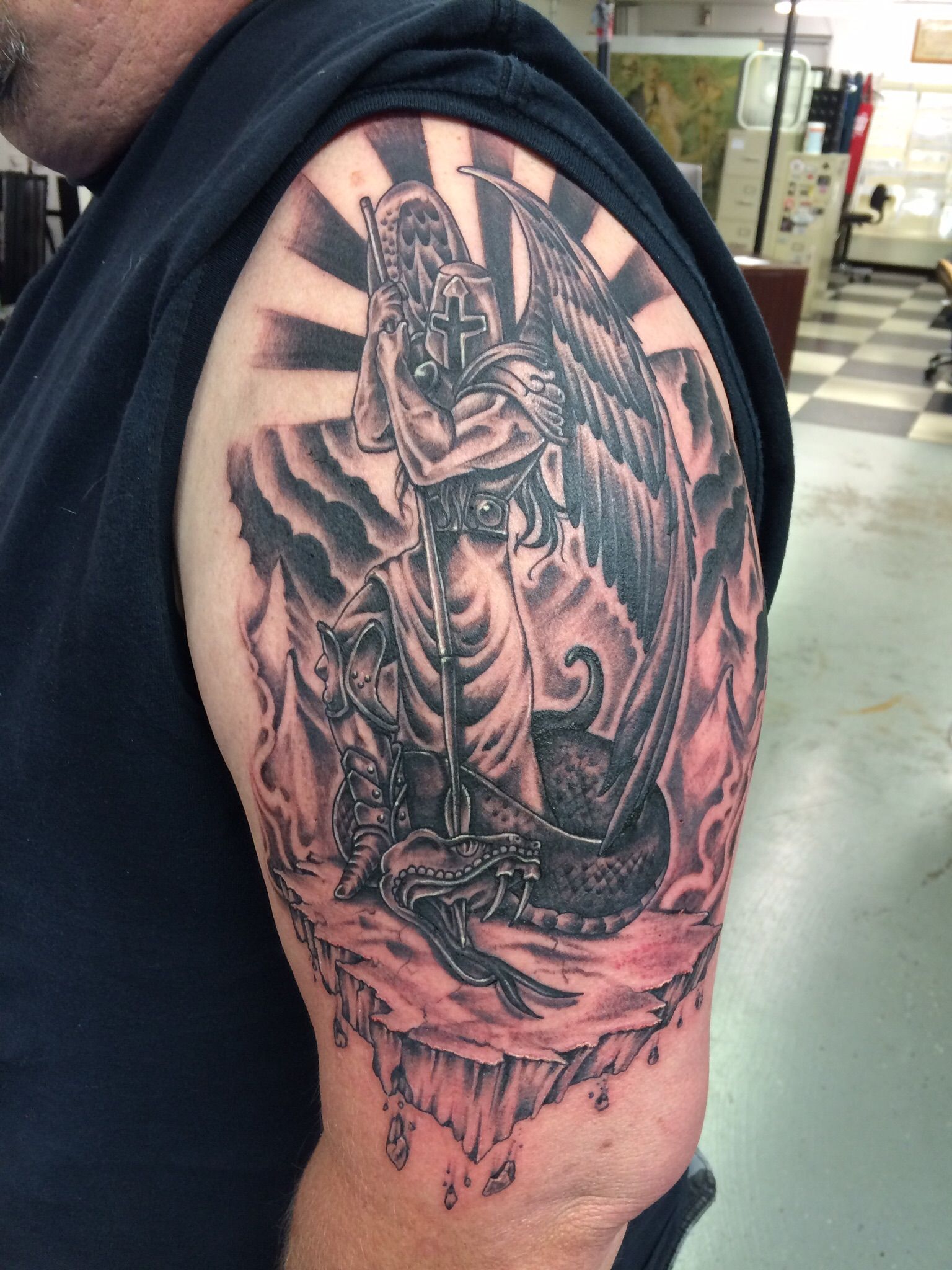 female st michael tattoo small 0037