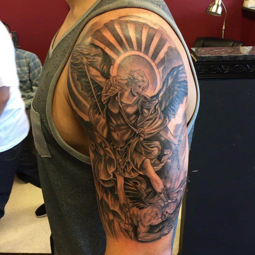 female st michael tattoo small 0041