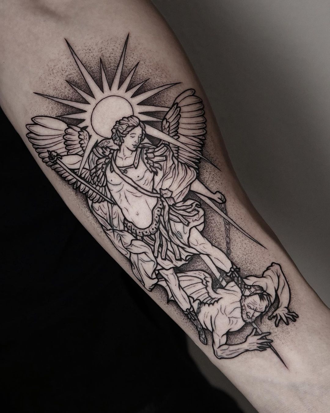 female st michael tattoo small 0048