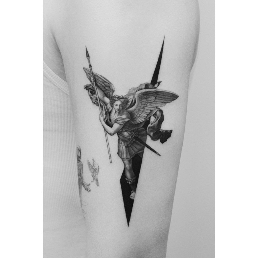 female st michael tattoo small 0061