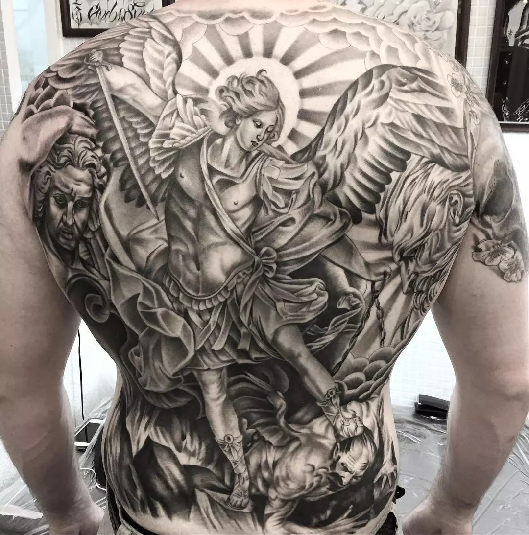 female st michael tattoo small 0070