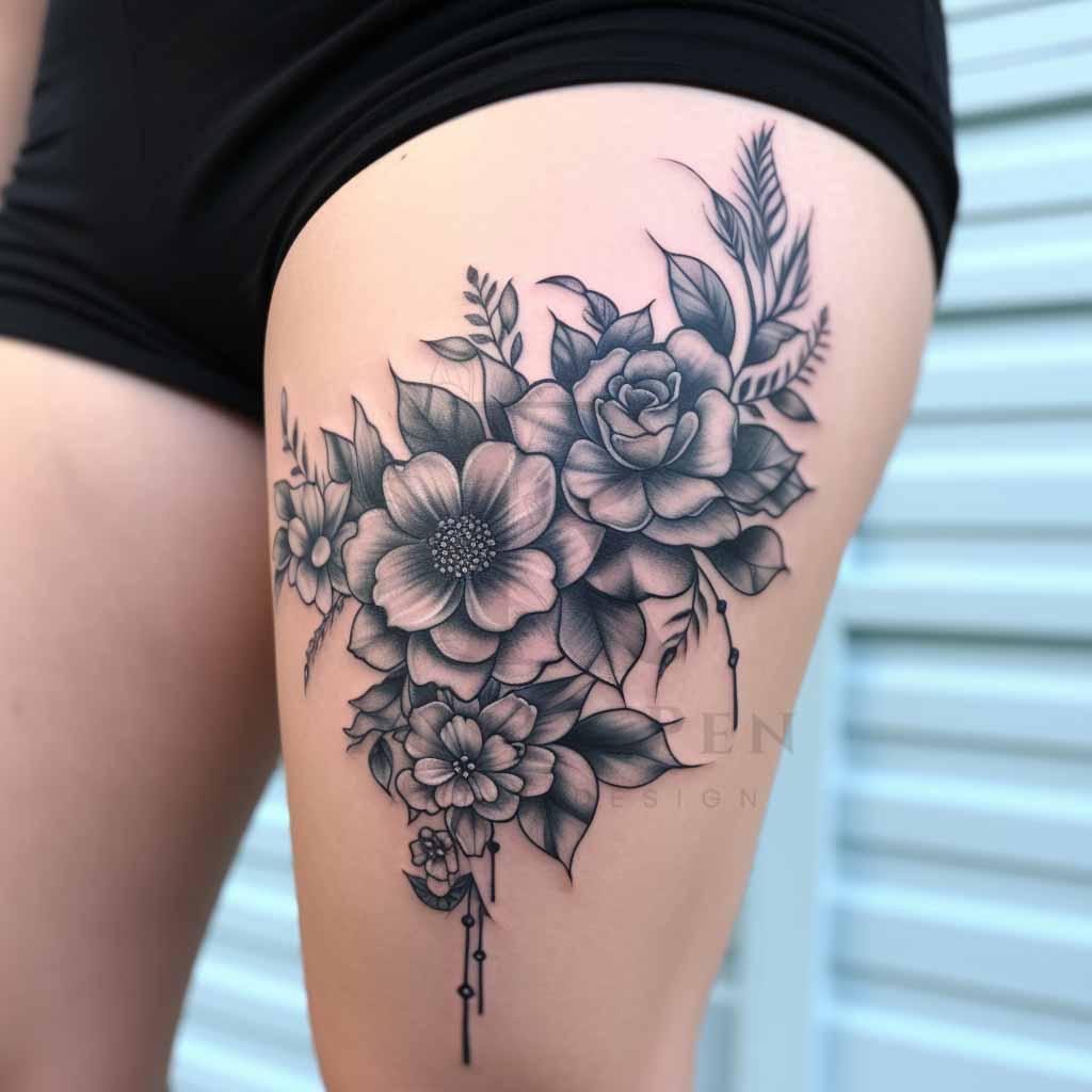 feminine thigh tattoo ideas