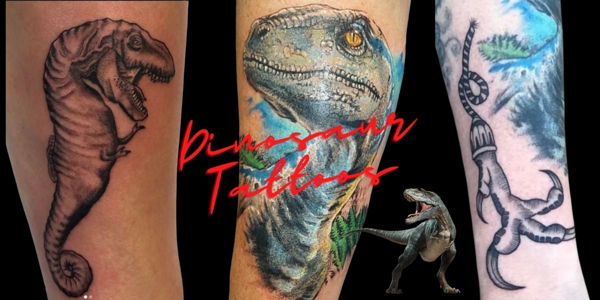 intricate T Rex tattoo details.