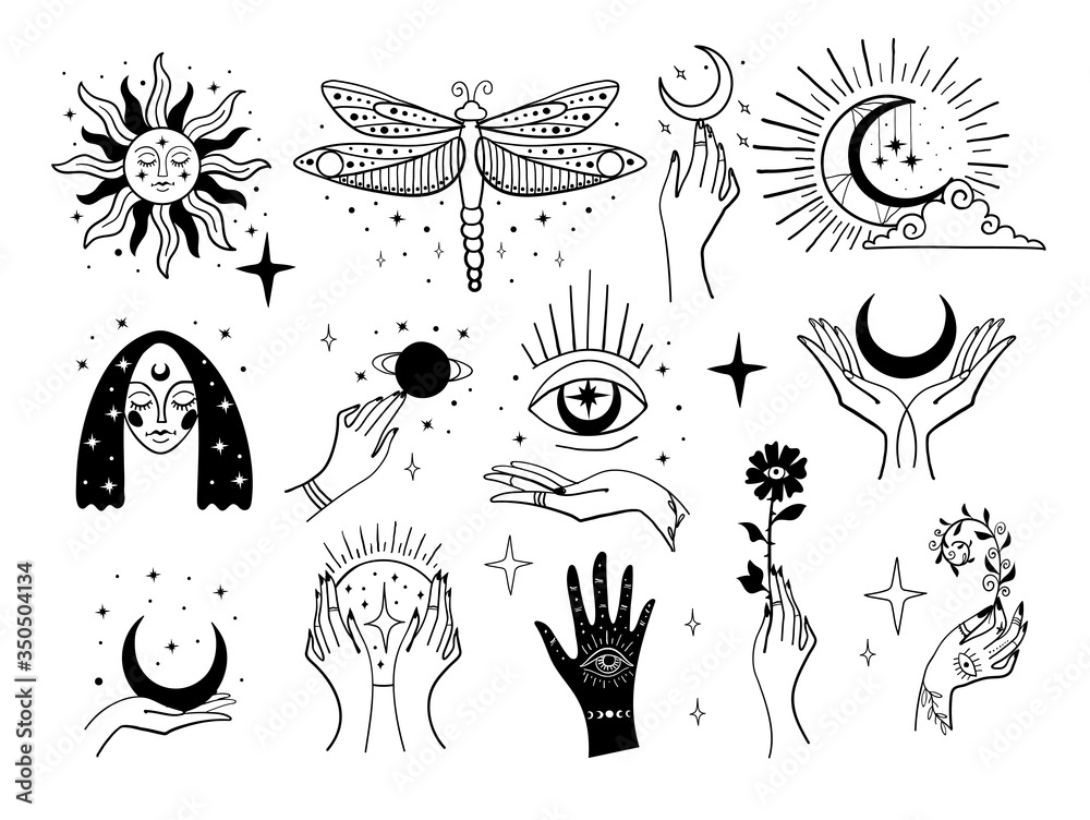 intricate witch moon tattoo patterns