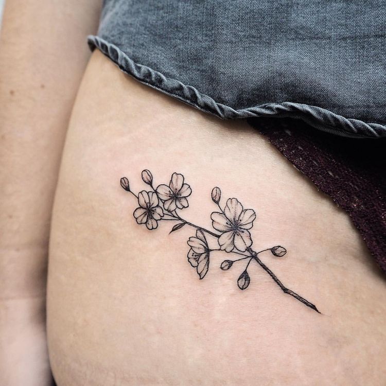 Mini small cherry blossom tattoo 0015