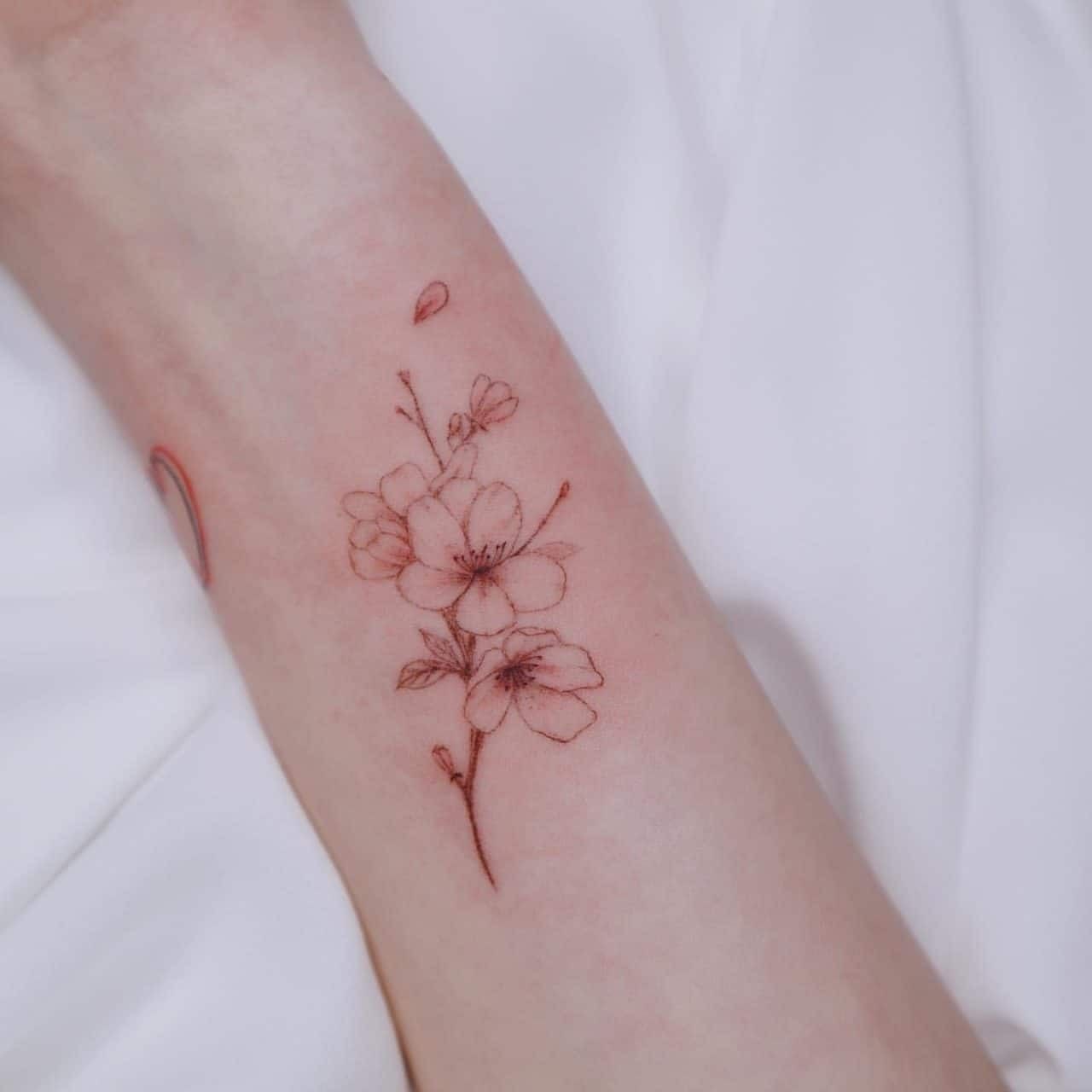 Mini small cherry blossom tattoo 0018