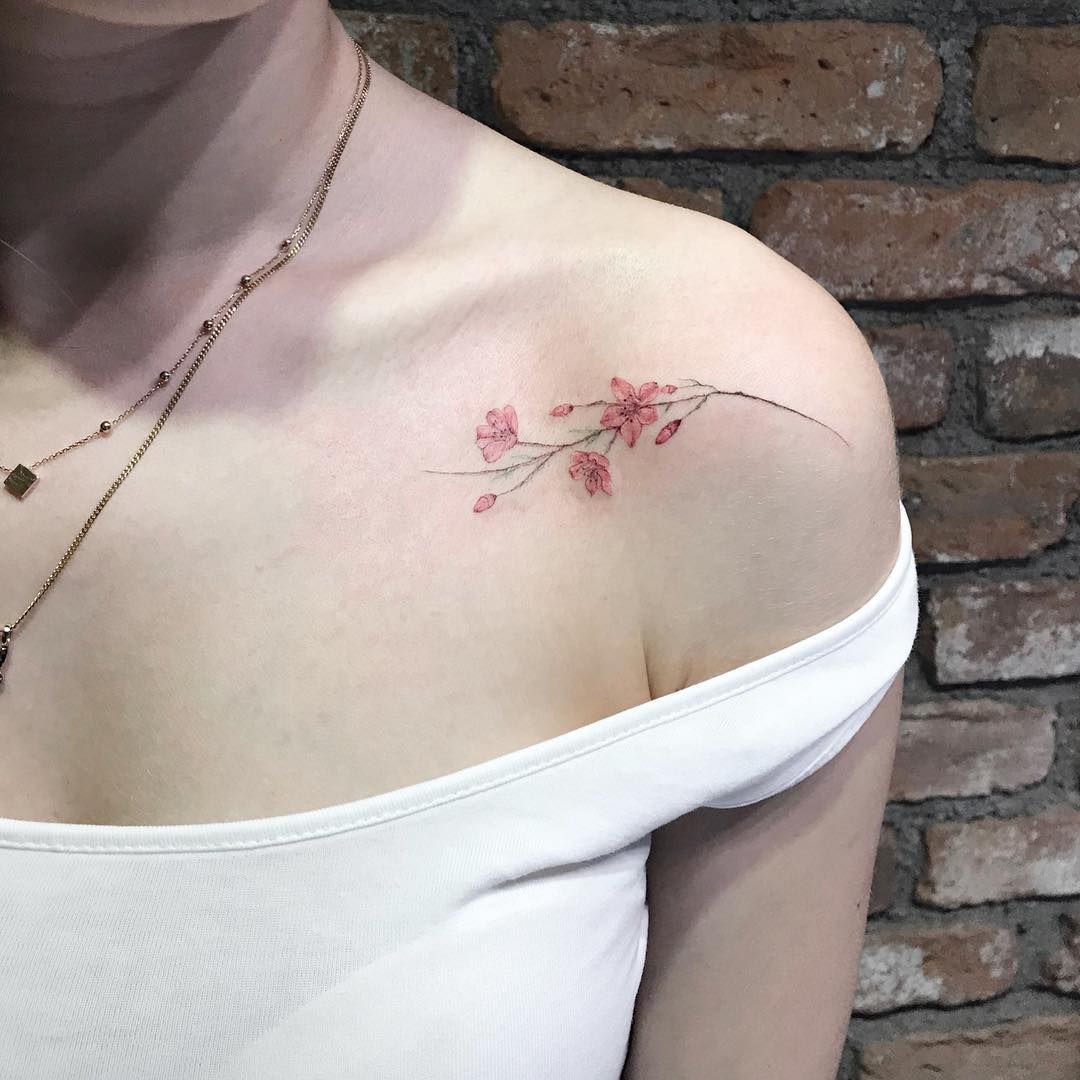 Mini small cherry blossom tattoo 0038