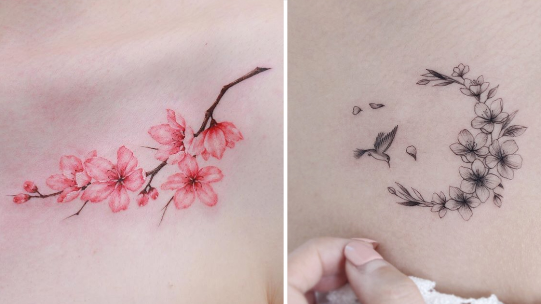 Mini small cherry blossom tattoo 0069