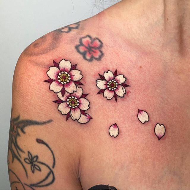 Mini small cherry blossom tattoo 0082