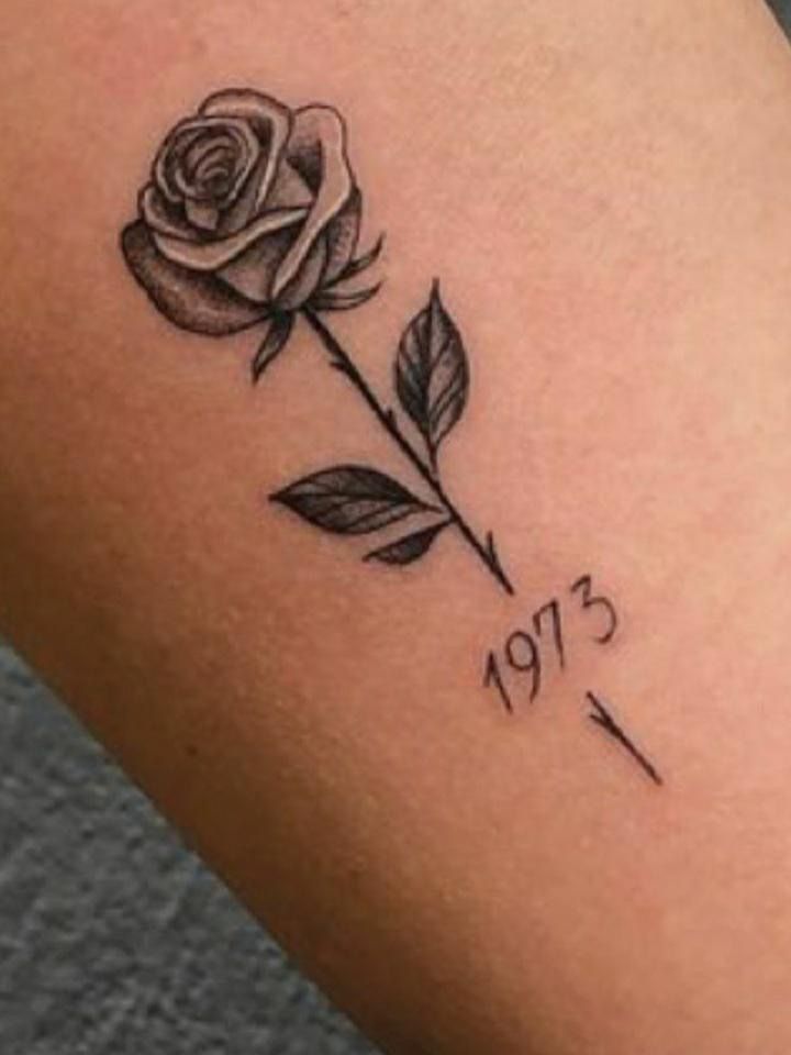 minimalist rose tattoo with name stem