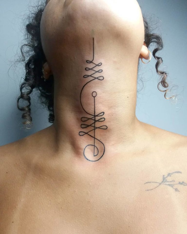 minimalist small female front neck tattoo motifs