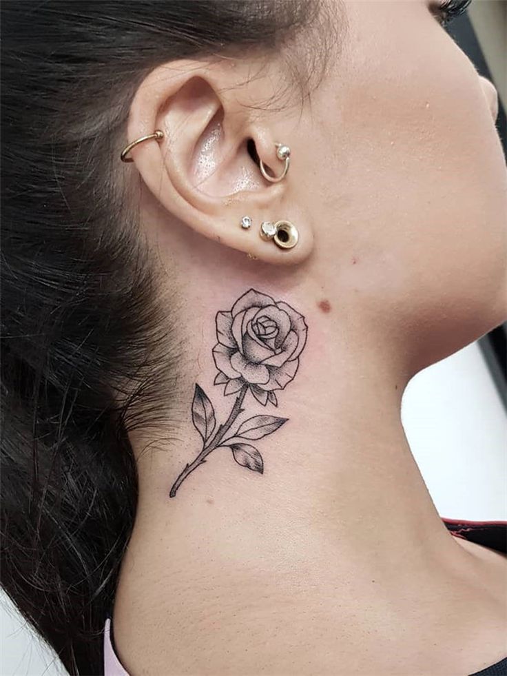 minimalistic small rose neck tattoo options