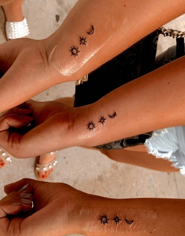 moon and stars small friendship tattoo ideas 0098