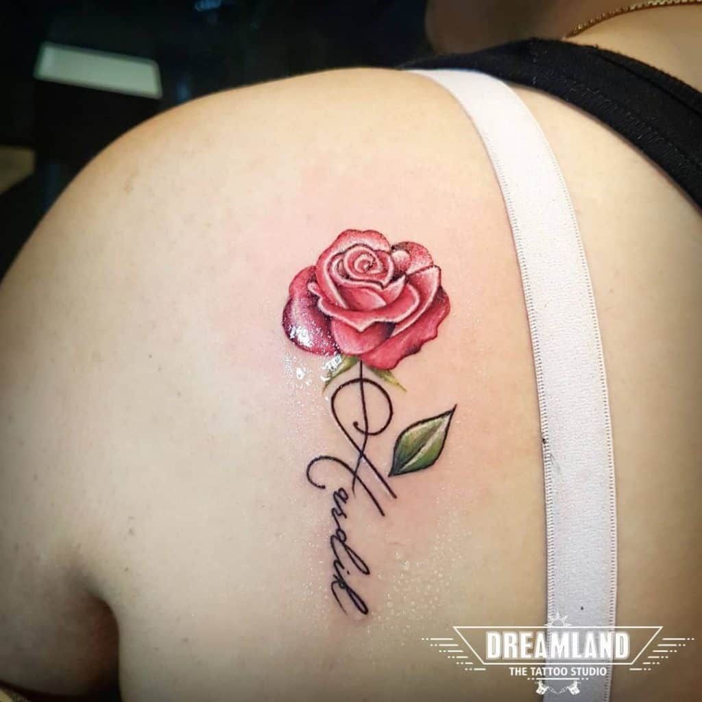 personalized small rose tattoo with name