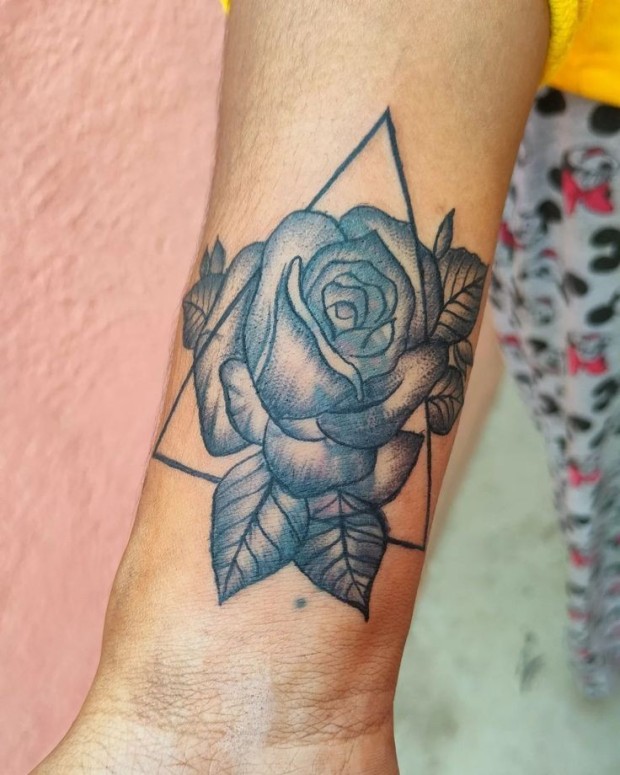 Small black rose tattoo 0039