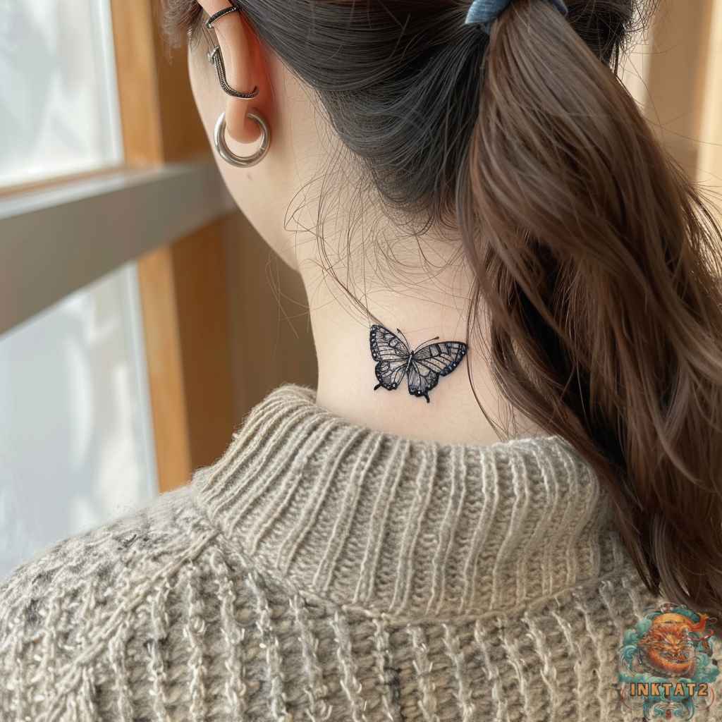 small butterfly neck tattoo 0019