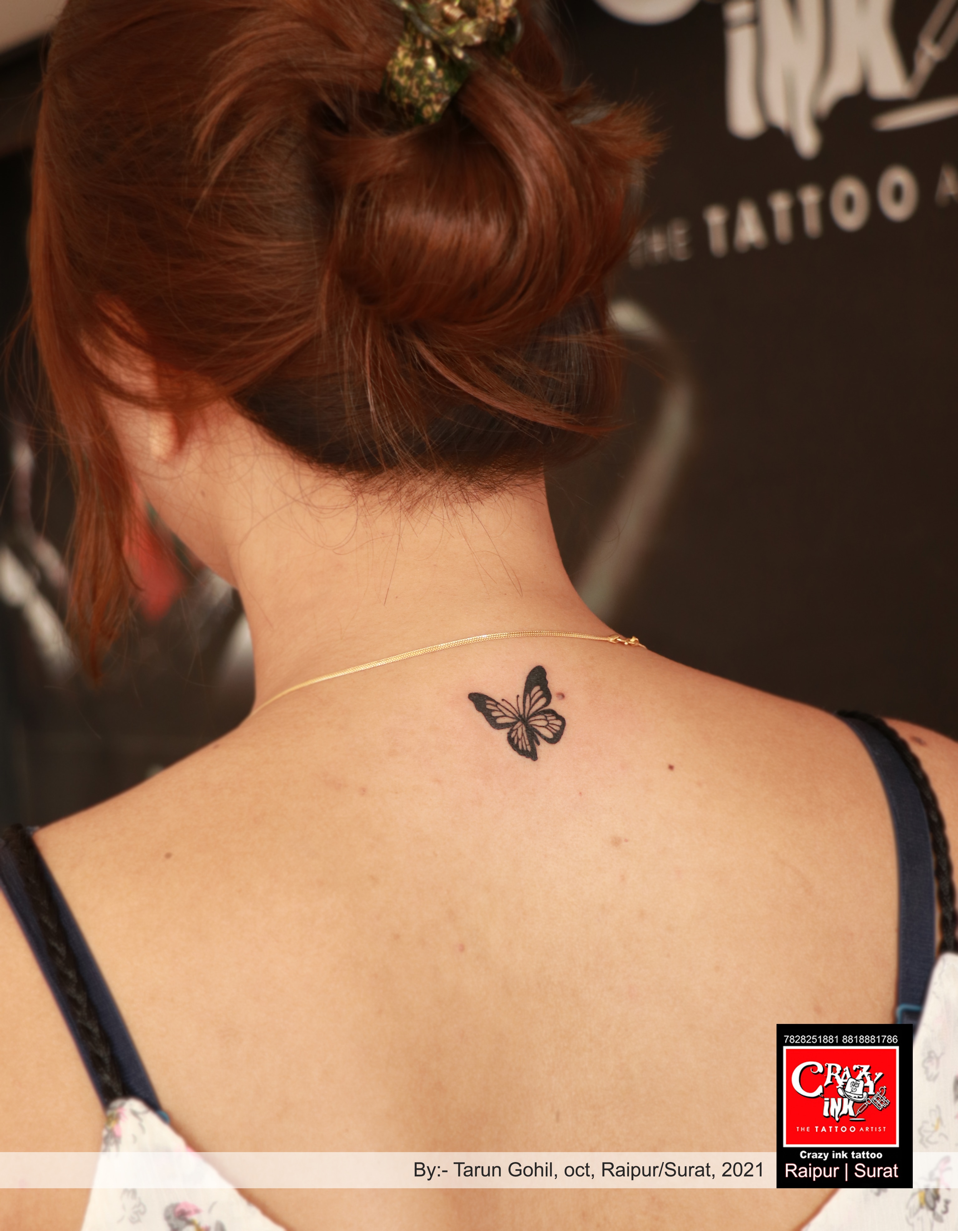 small butterfly neck tattoo 0042