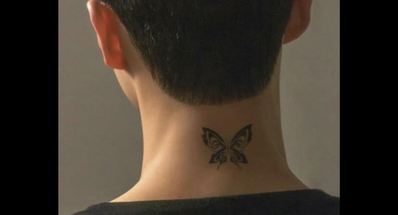 small butterfly neck tattoo 0045