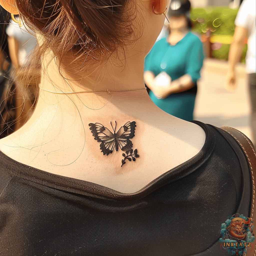 small butterfly neck tattoo 0053