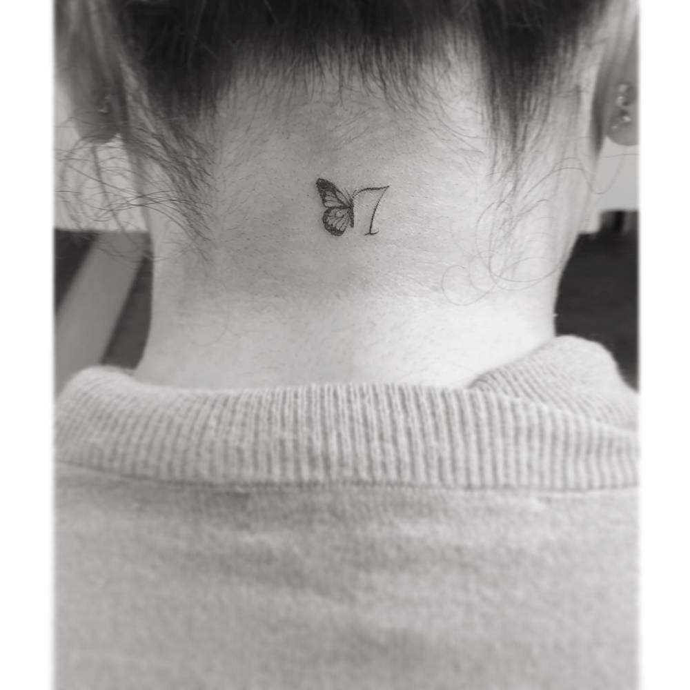 small butterfly neck tattoo 0056