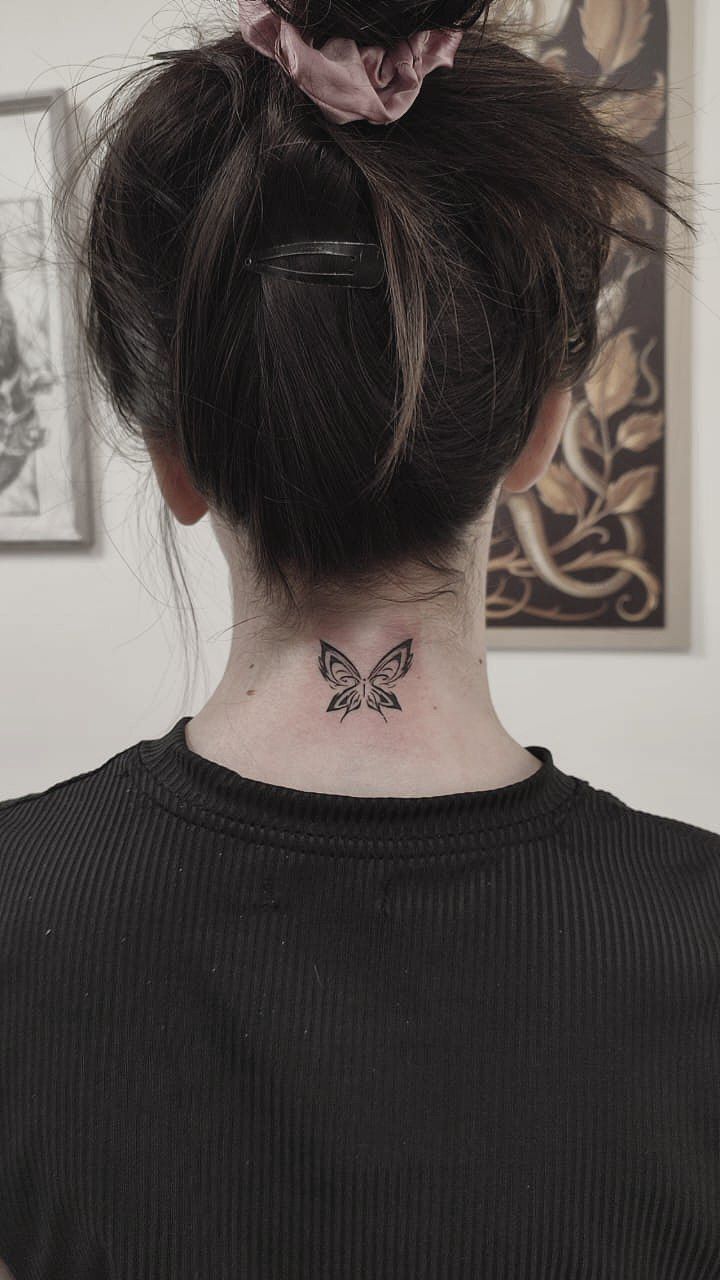 small butterfly neck tattoo 0069