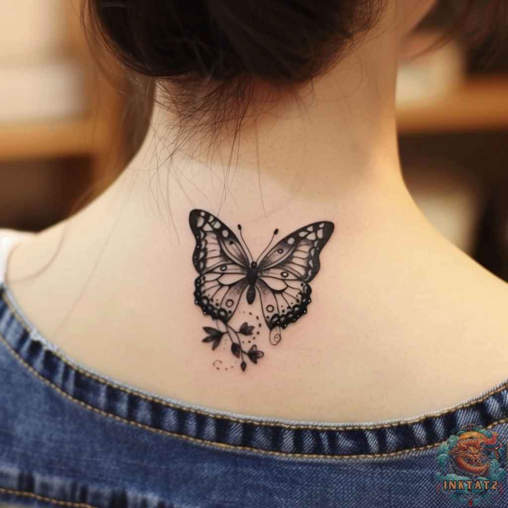 small butterfly neck tattoo 0081