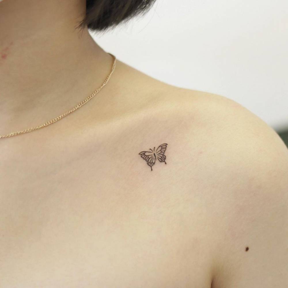 small butterfly neck tattoo 0094