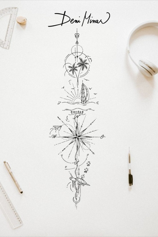 Small compass tattoo 0021