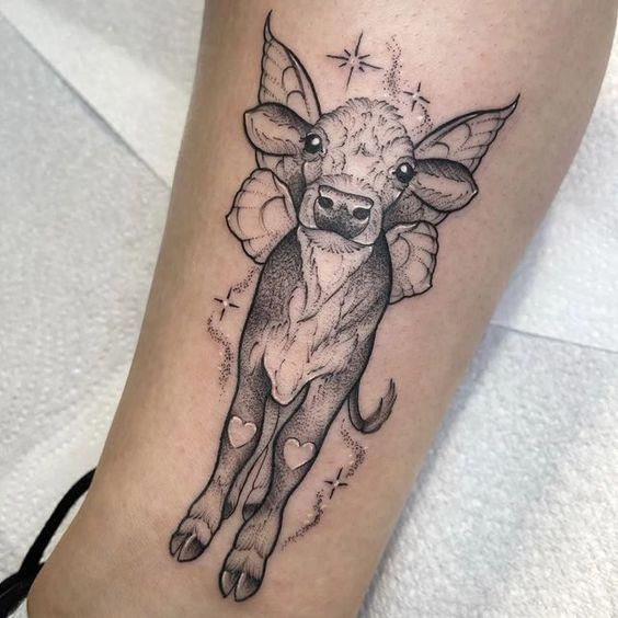 small cow tattoo 0036