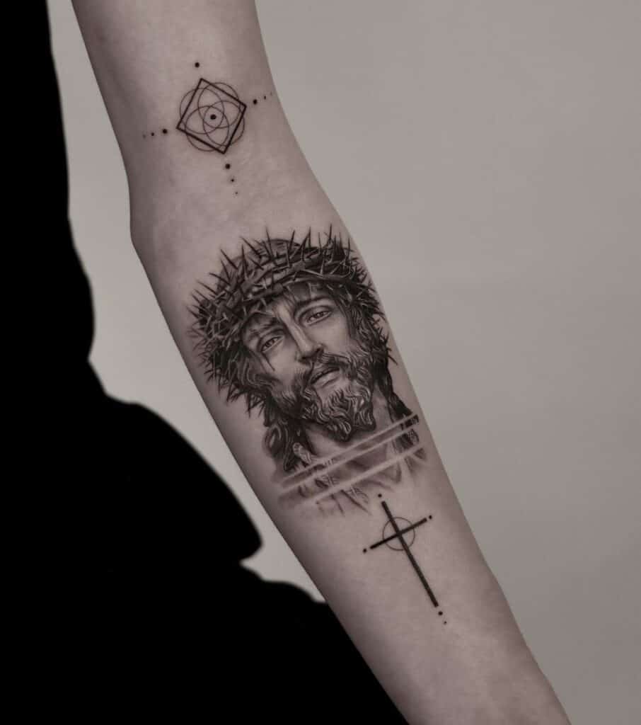 small cross face tattoo 0018