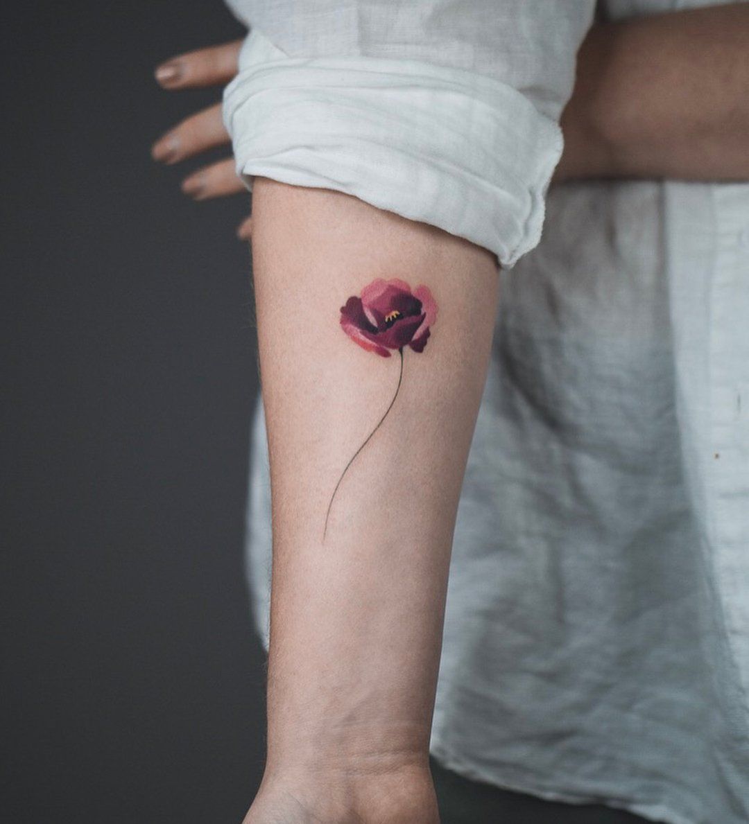 Small delicate poppy tattoo 0062