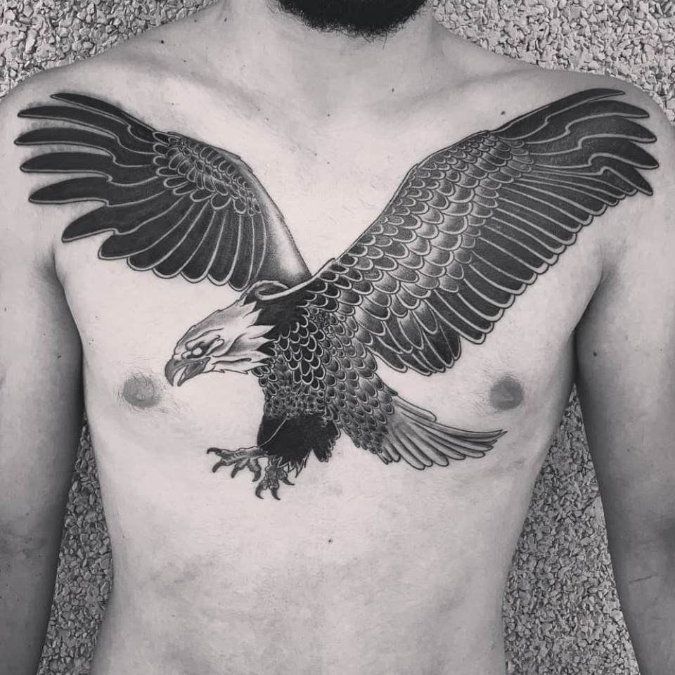 small eagle chest tattoo 0055